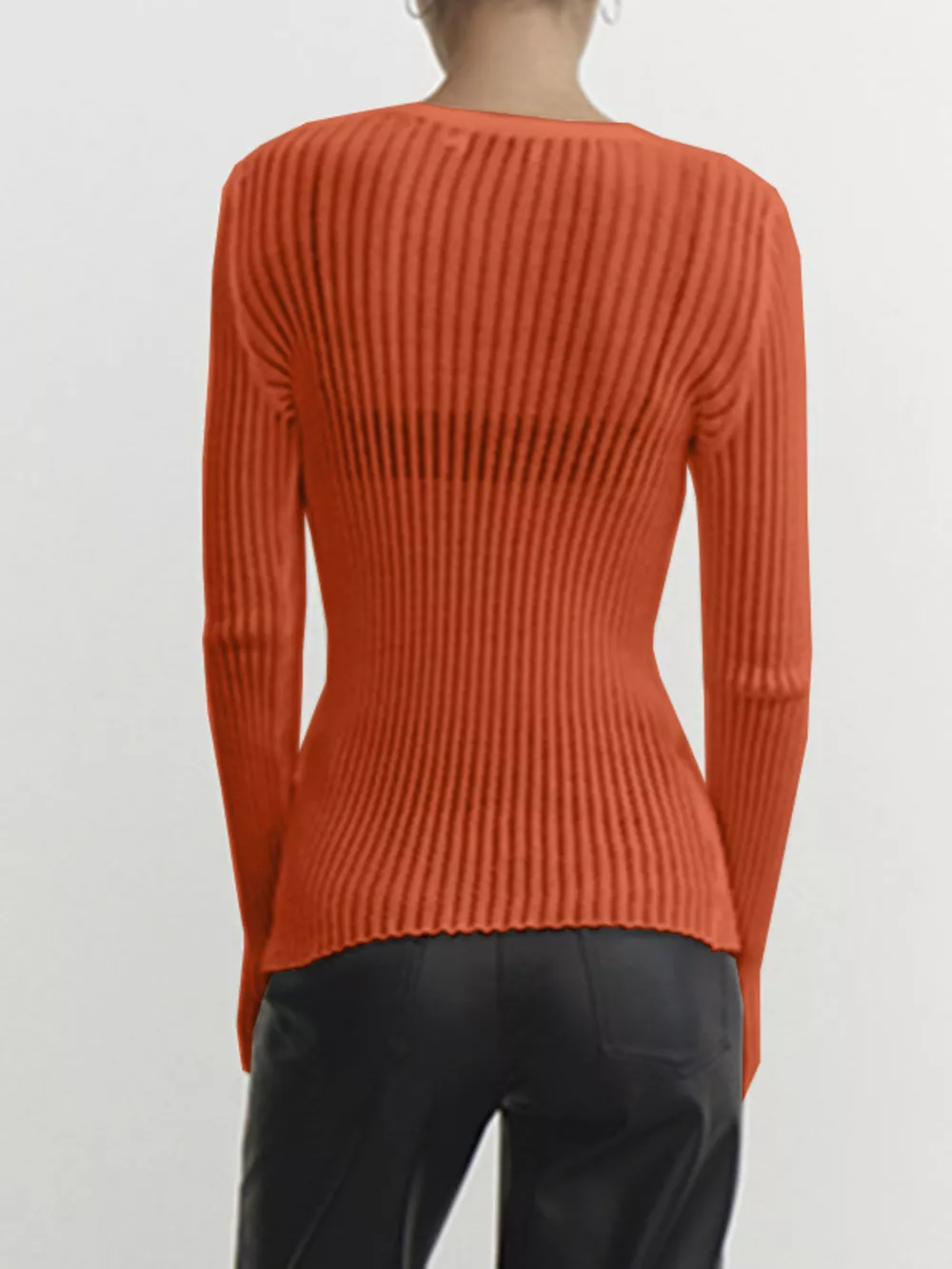Ribbed Knit Long Sleeve Top, image 3