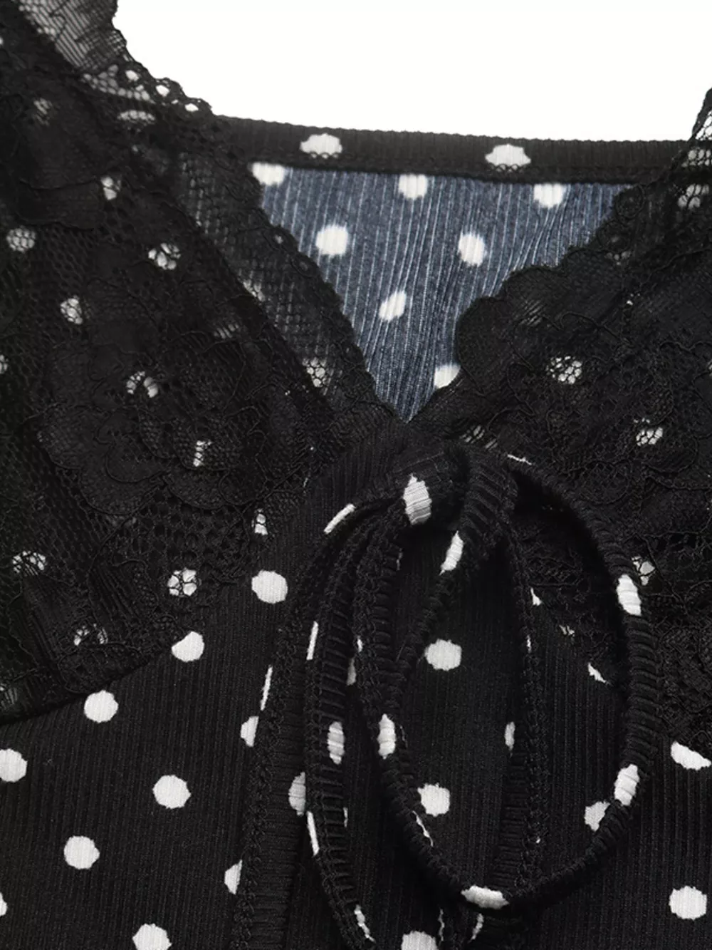 Polka Dot Lace Trimmed V-Neck Mini Dress, image 6
