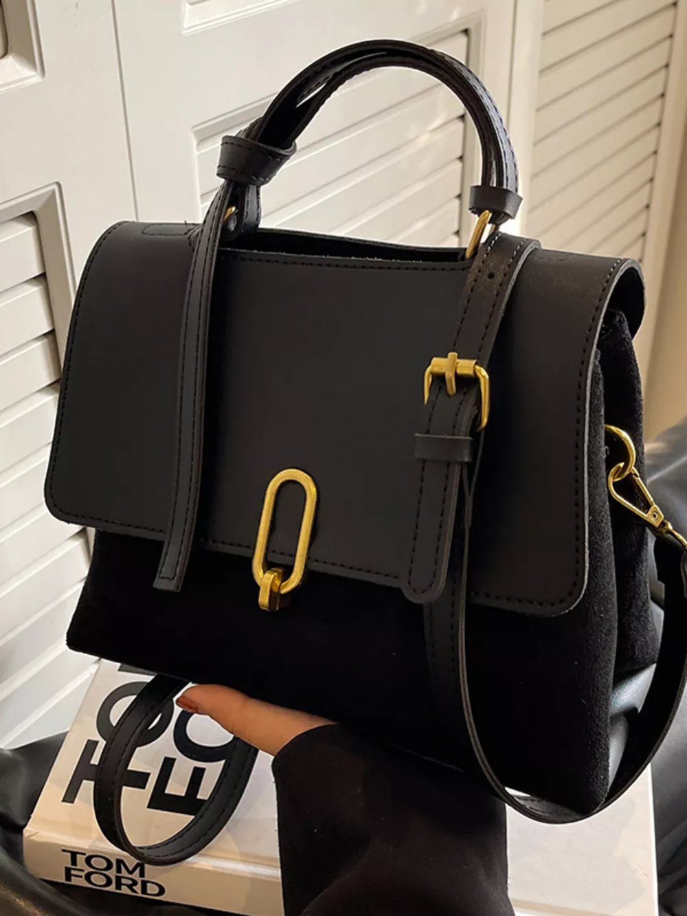 Buckle Crossbody Bag with Top Handle, image 3