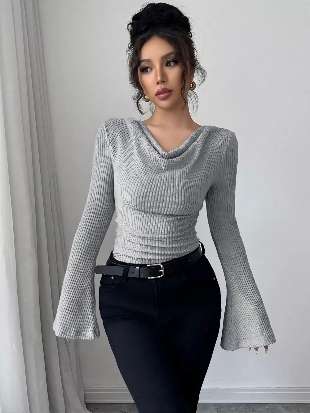 Cowl Neck Flare Sleeve Top, image 5