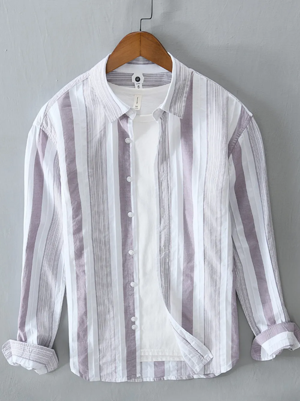 Men's Plus Size Striped Button Up Long Sleeve Shirt, image 2