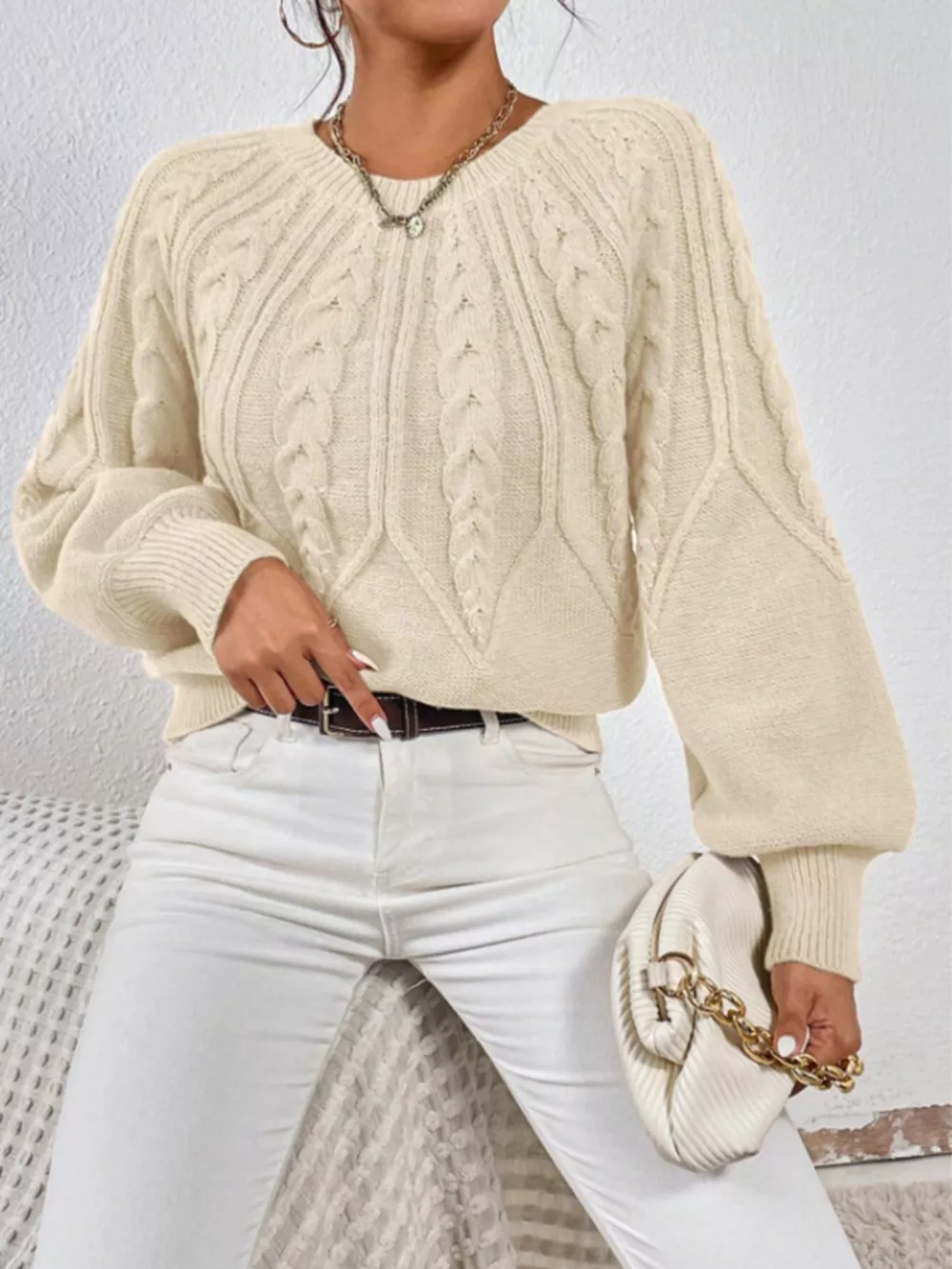 Cable Knit Long Sleeve Sweater, image 23