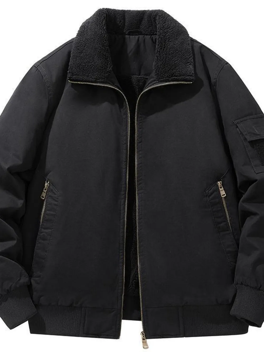 Men's Plus Size Zip Up Long Sleeve Sherpa Jacket, image 5