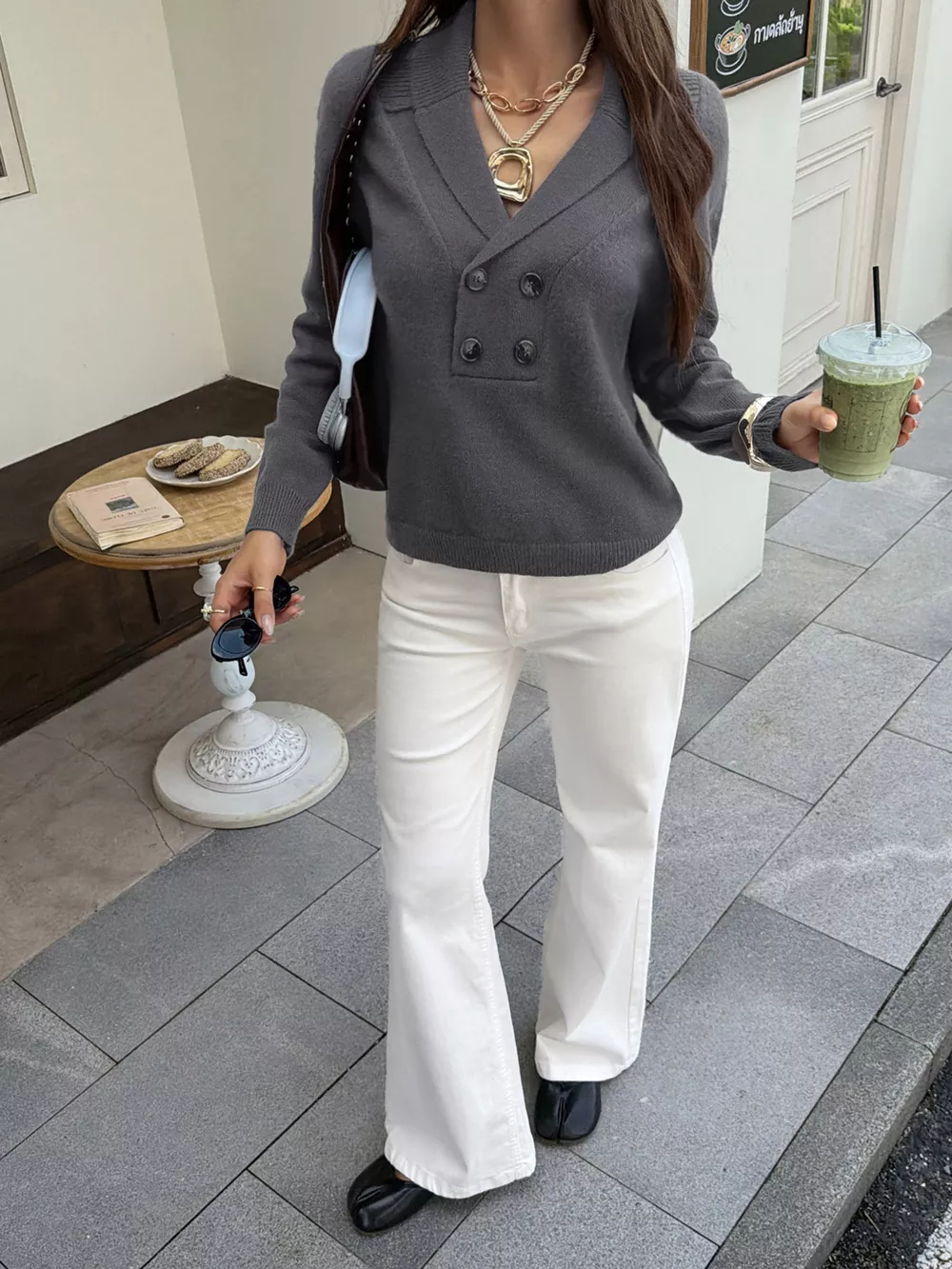 Double-Breasted Shawl Collar Sweater, image 3