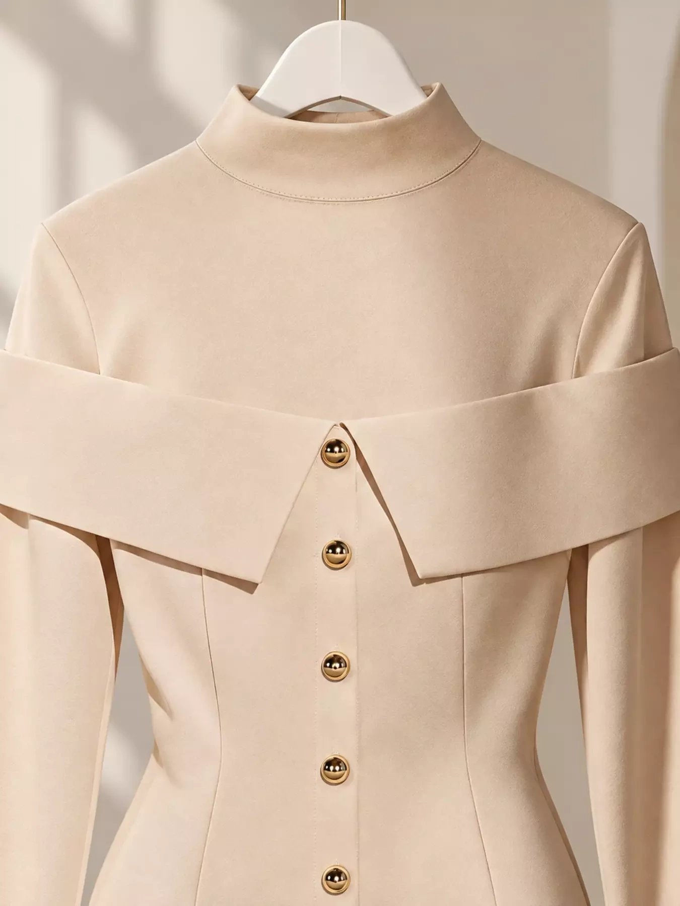 Mock Neck Button Front Mini Dress, image 4