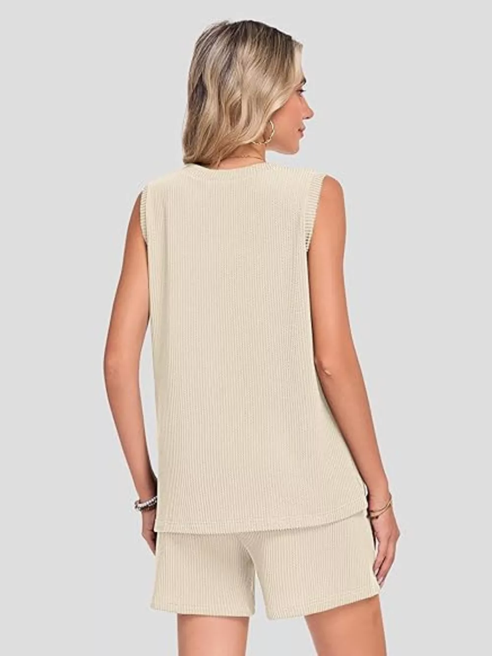 Casual Ribbed Knit Sleeveless Top and Shorts Set, image 11