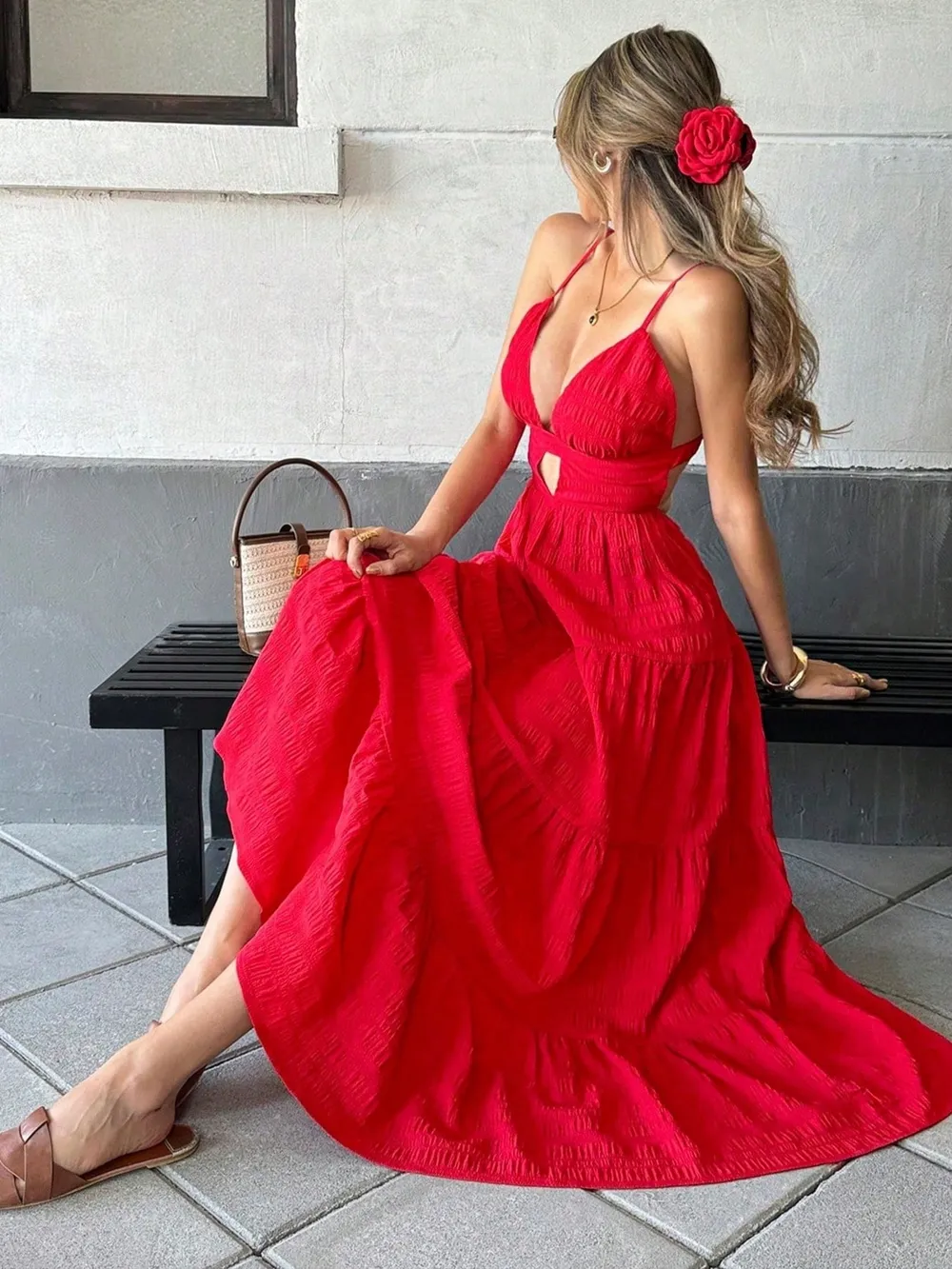 Tiered Maxi Dress with Cutout Detail, image 2