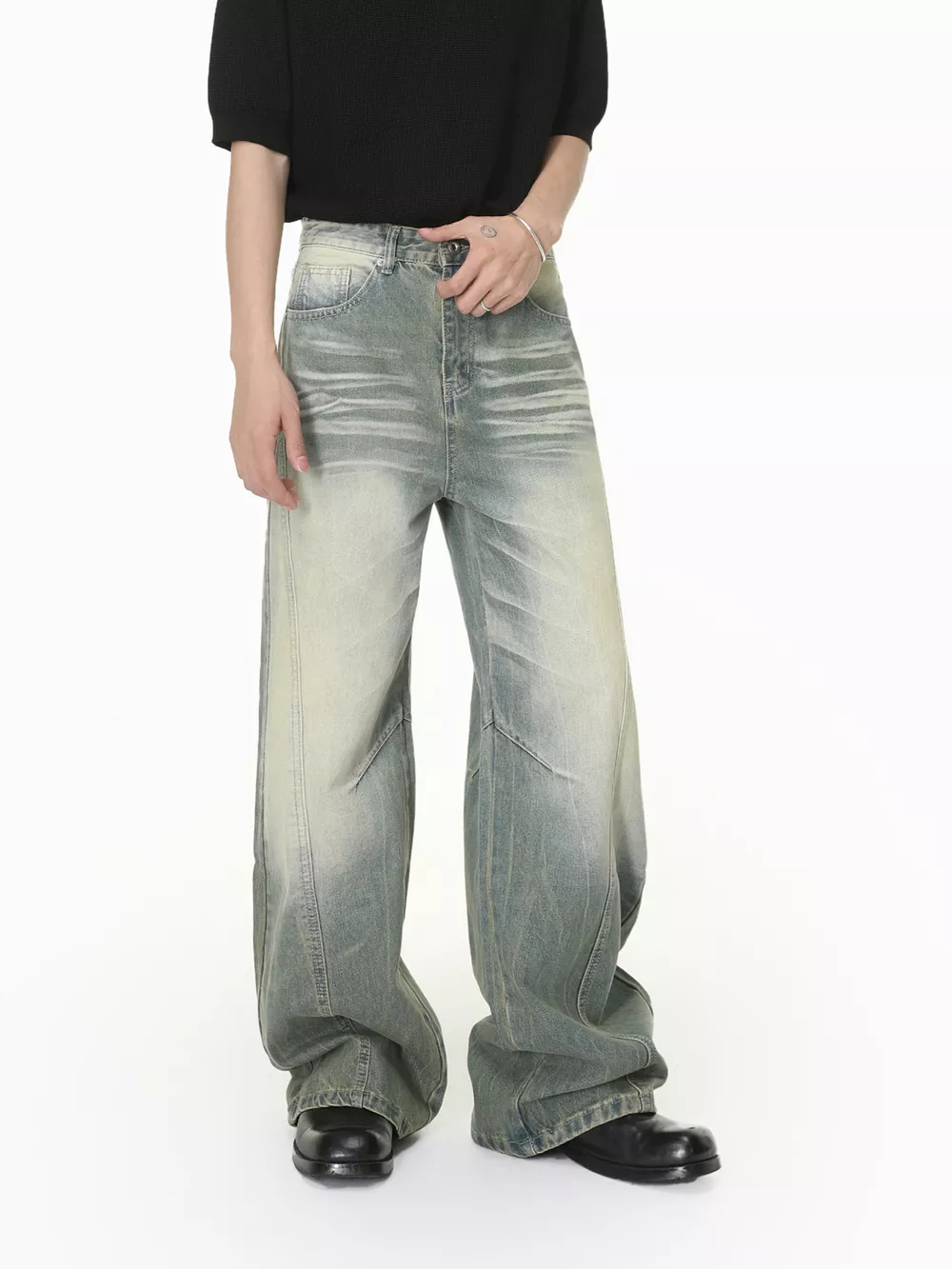 Men's Vintage Wash Wide Leg Jeans, image 6