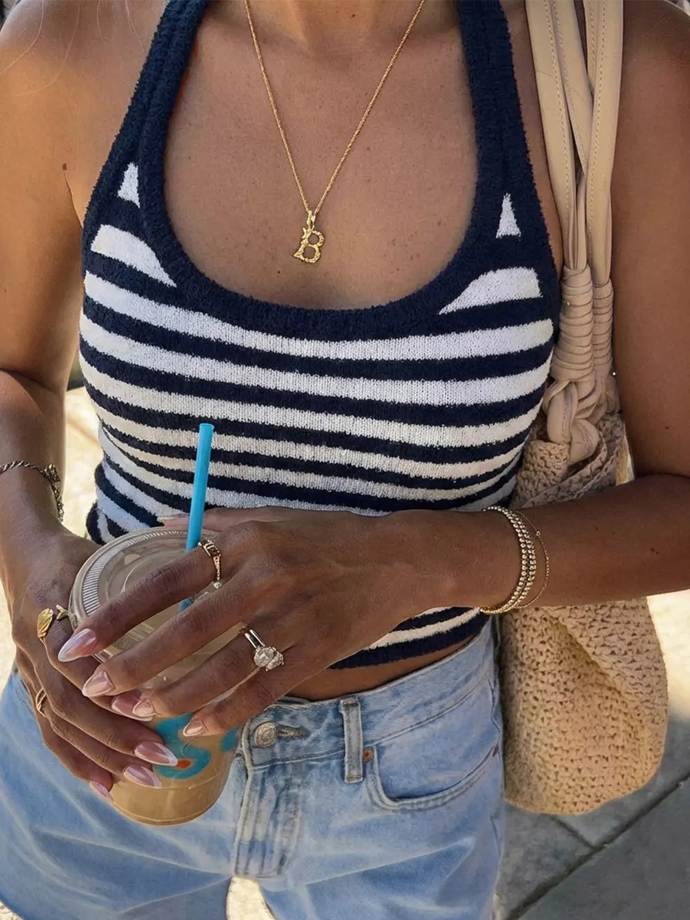 Striped Halter Neck Cami, image 3