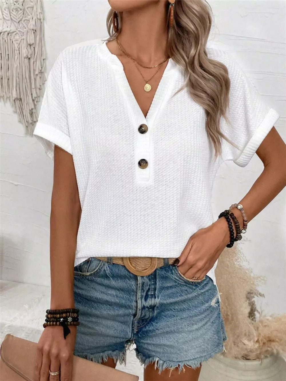 Short Sleeve Waffle Knit T-Shirt, image 4