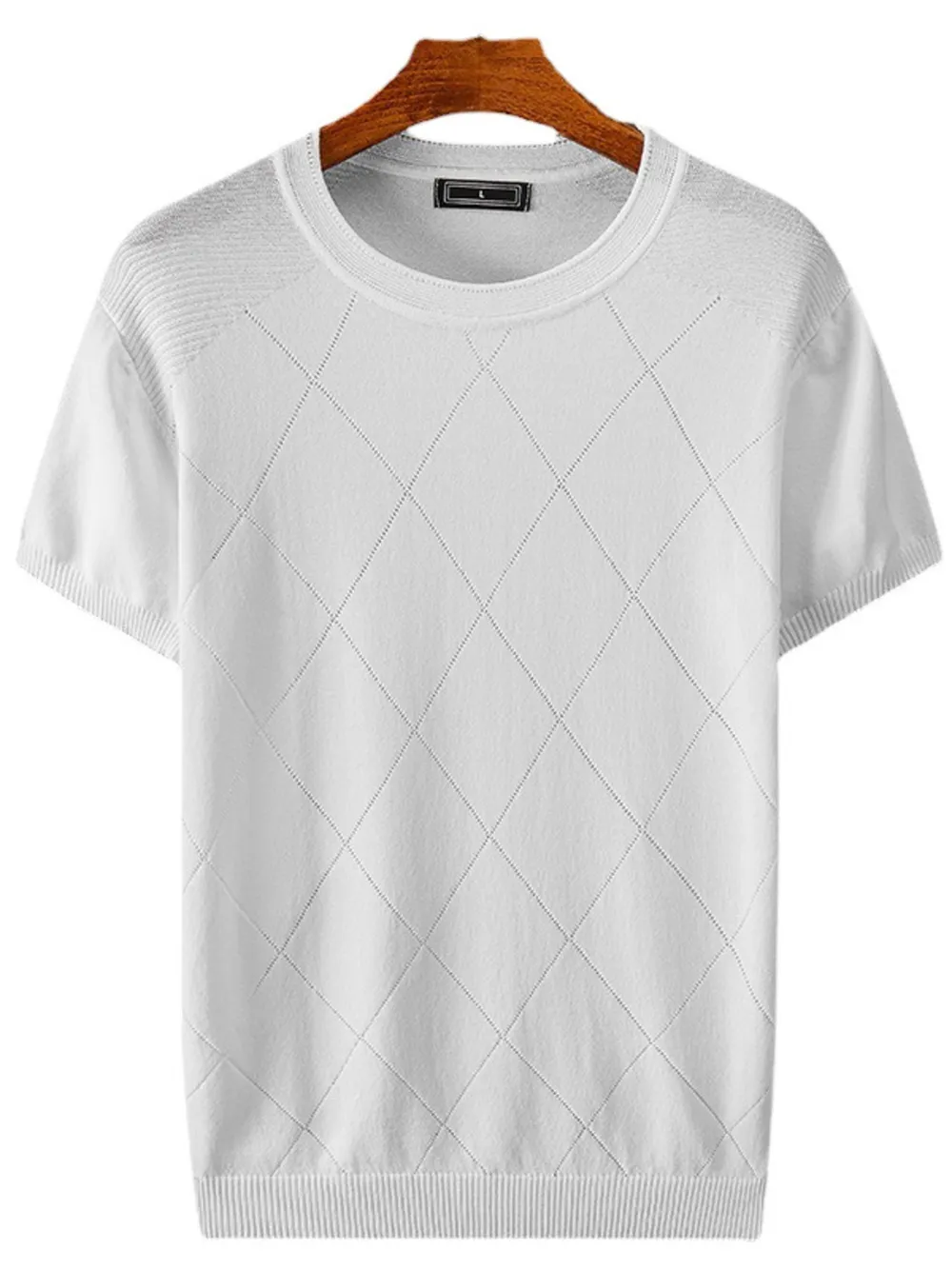 Men's Plus Size Diamond Pattern Knit T-Shirt, image 4