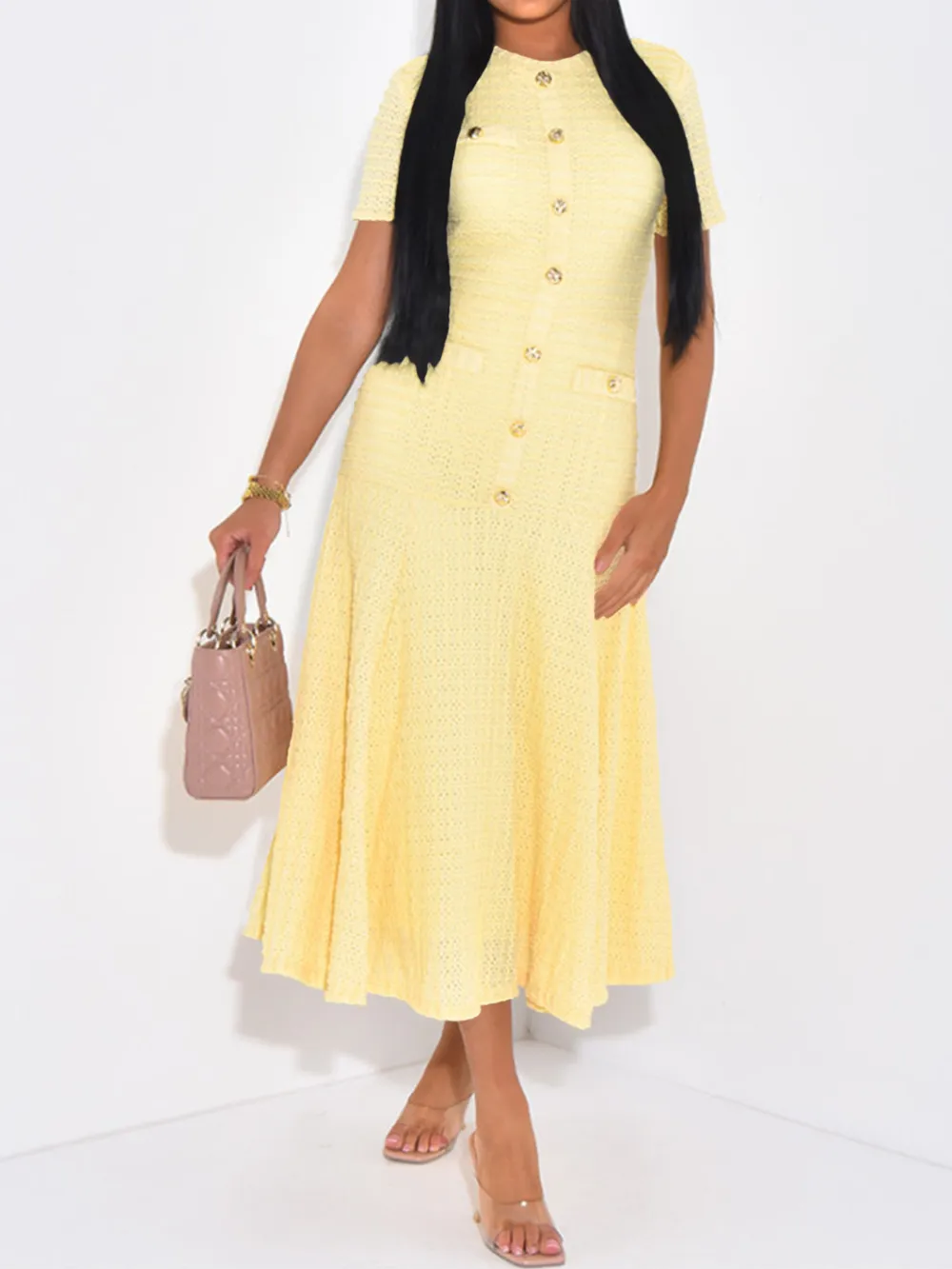 Textured Knit Short Sleeve Dress, image 12