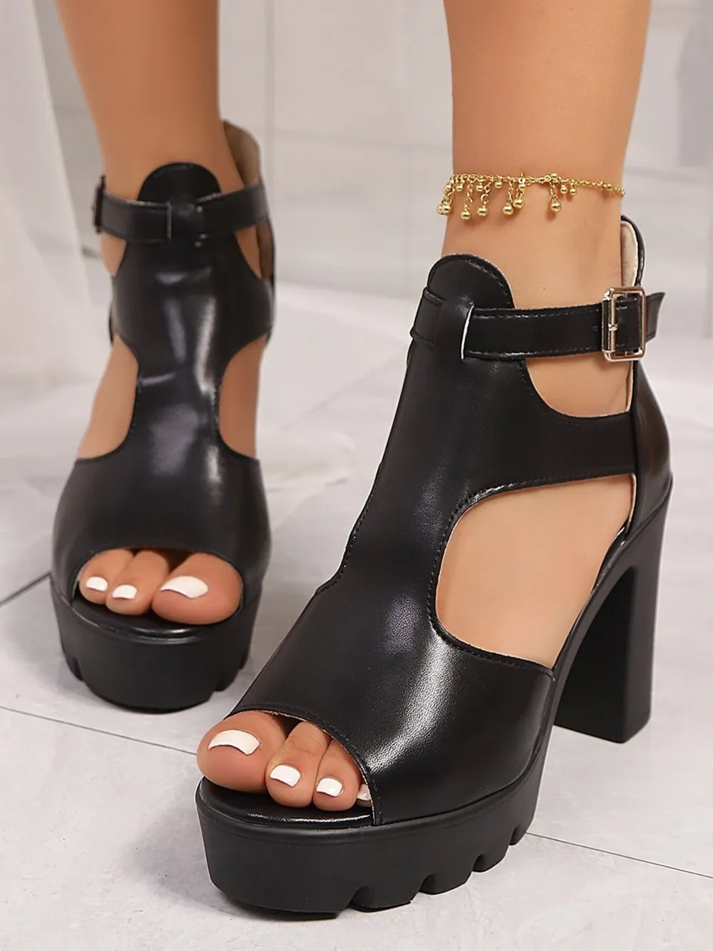 Cutout Block Heels Sandals