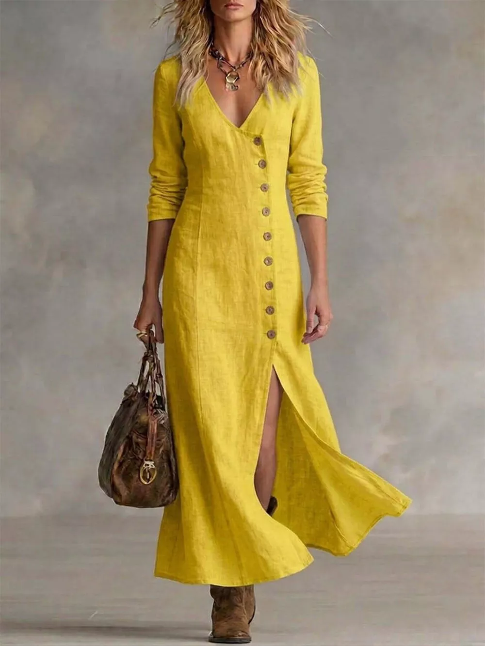 Slit Button-Down Midi Dress, image 9
