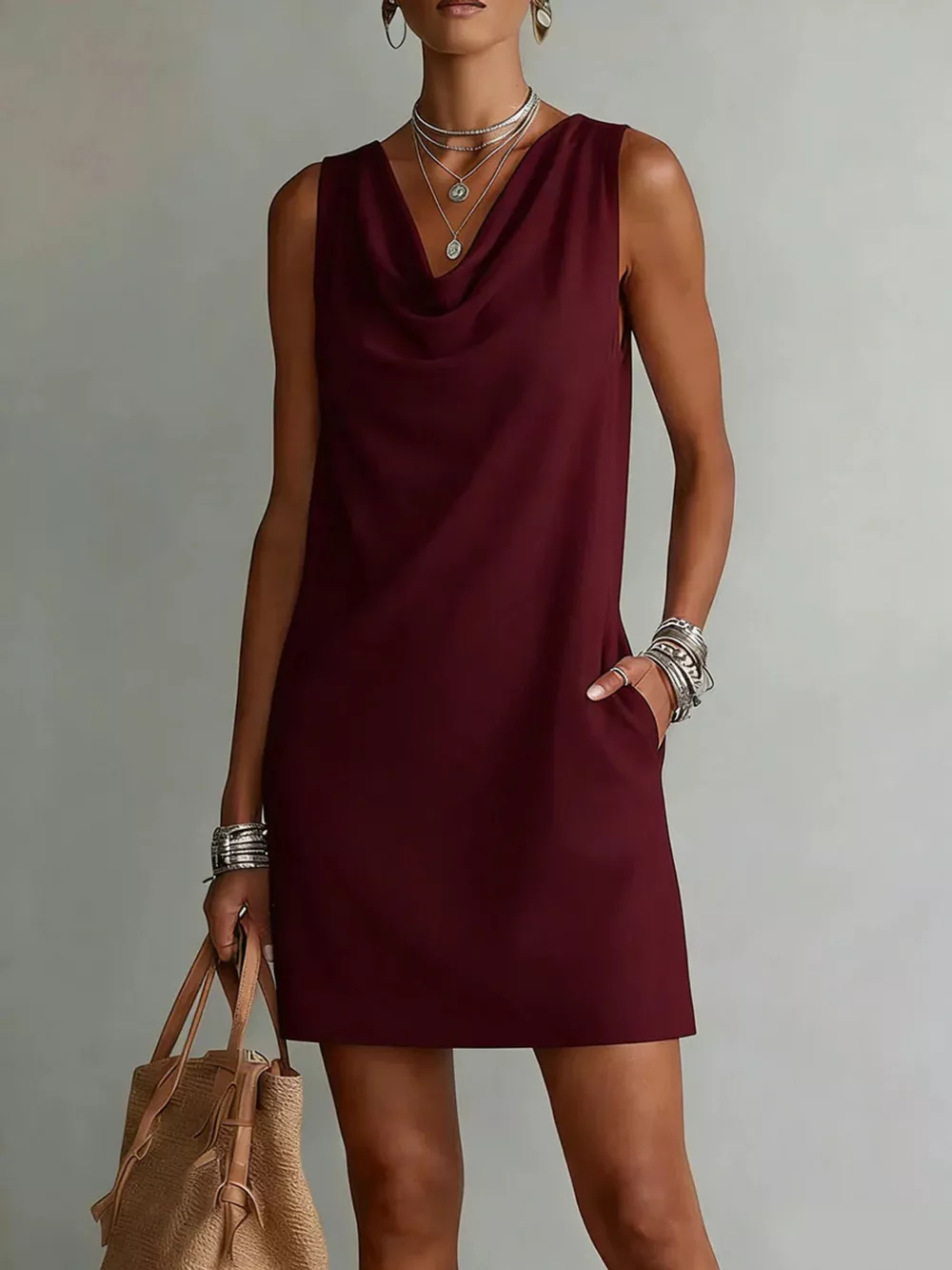 Full Size Sleeveless Cowl Neck Mini Dress Plus Size, image 5