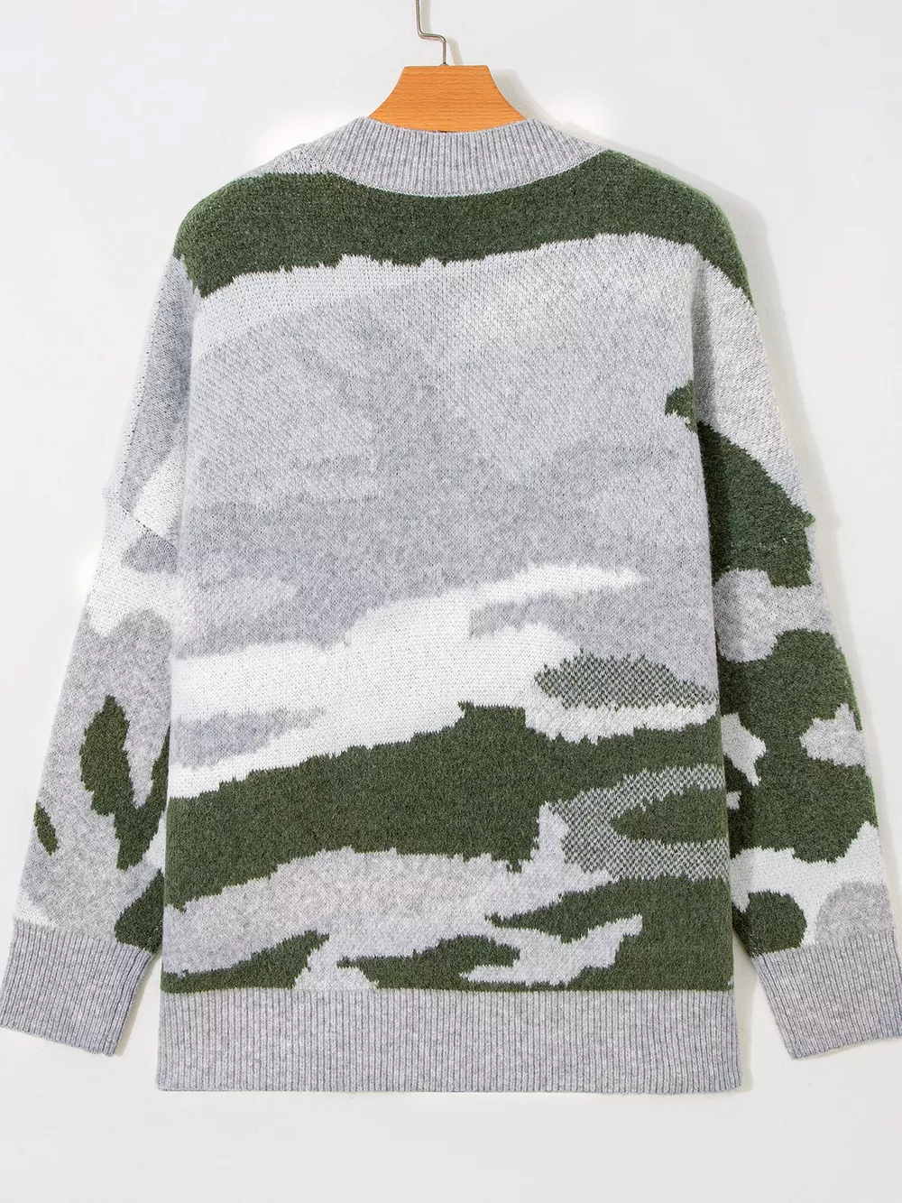 Camouflage Drop Shoulder V Neck Button Front Cardigan, image 4