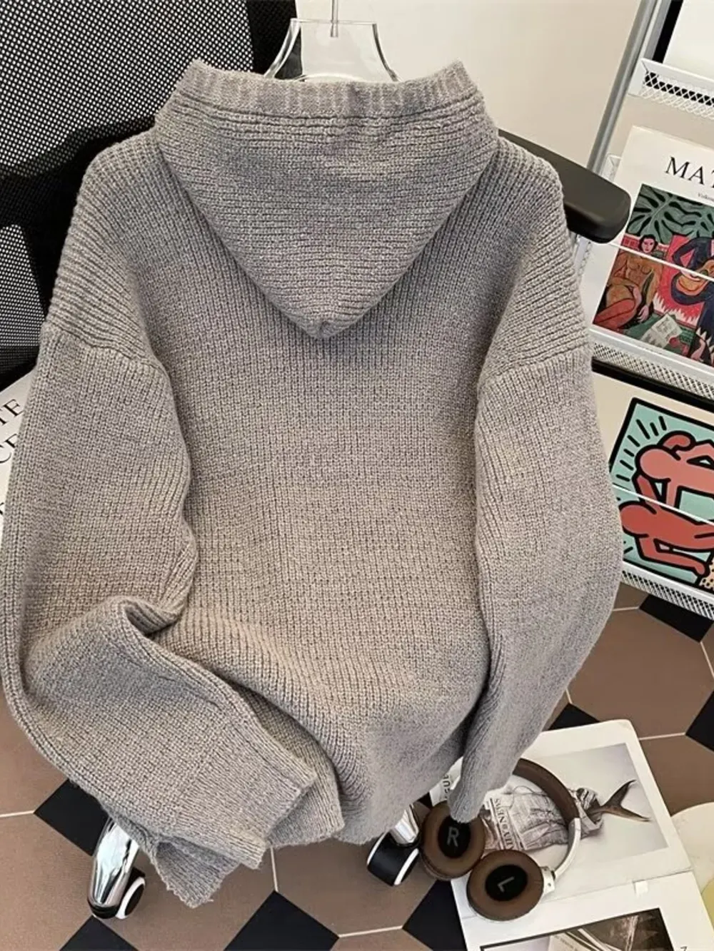 Men's Hooded Half Zip Knit Sweater, image 4