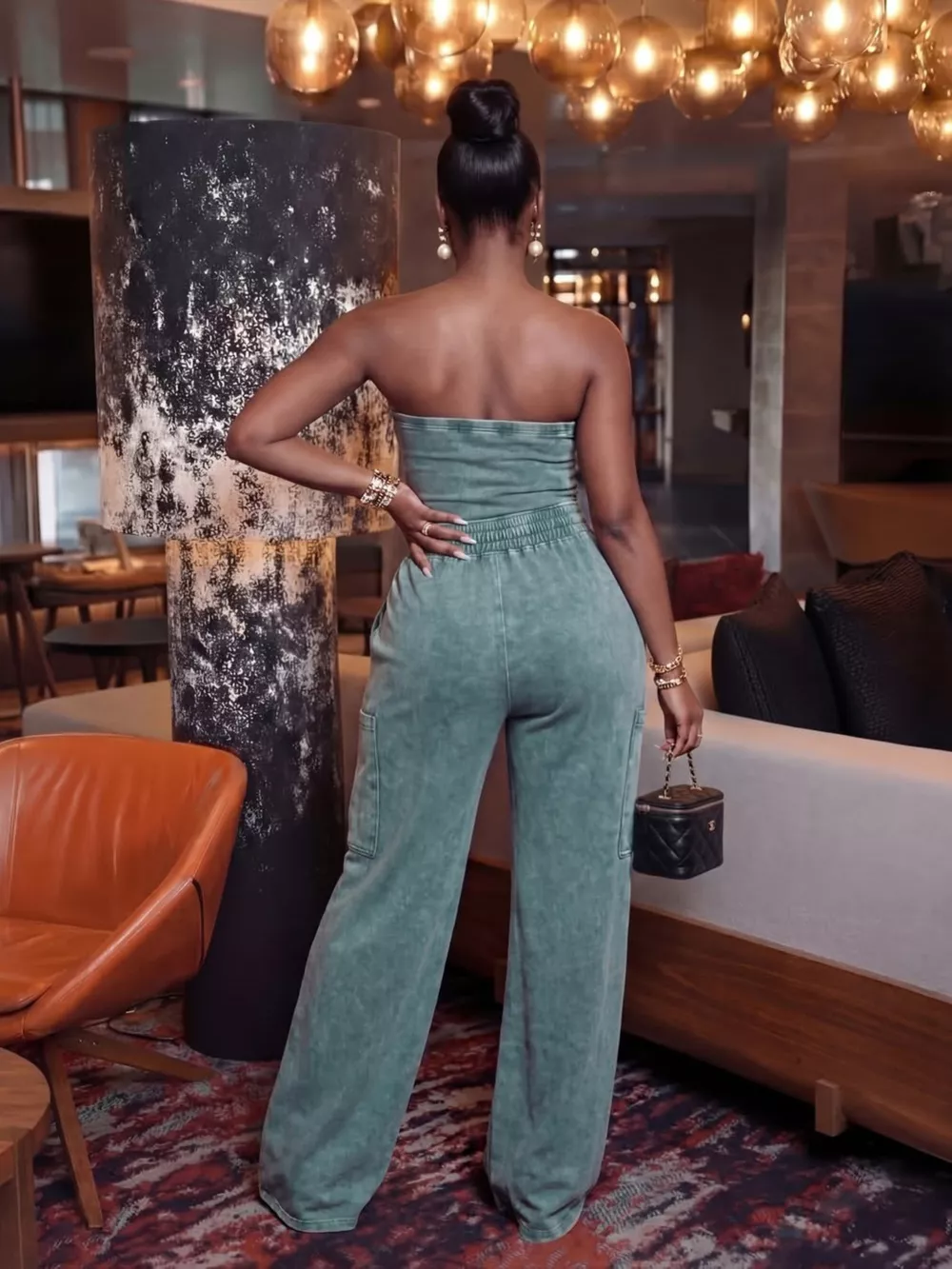 Drawstring Strapless Wide-Leg Jumpsuit, image 7