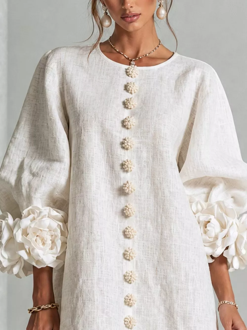 3D Floral 3/4 Sleeve Mini Dress, image 4