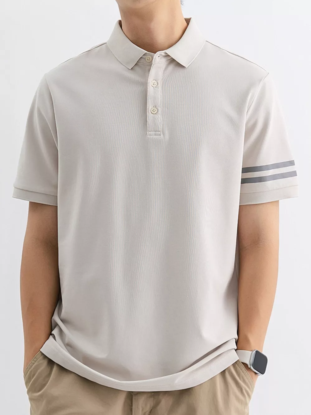 Men's Plus Size Striped Sleeve Casual Polo, image 2