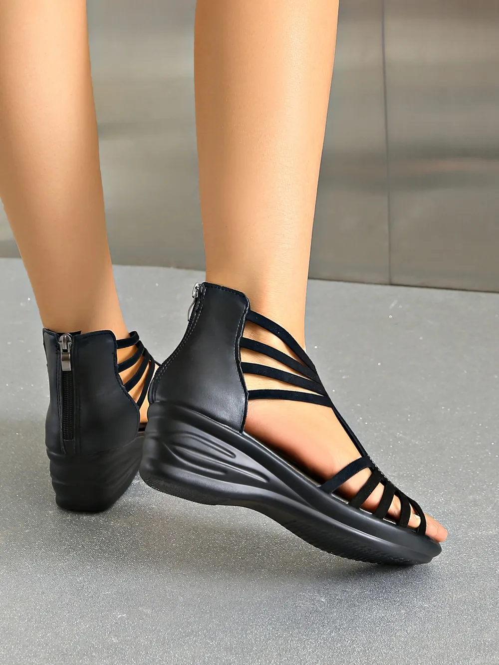 Rhinestone Embellished Strappy Wedge Sandals, image 5
