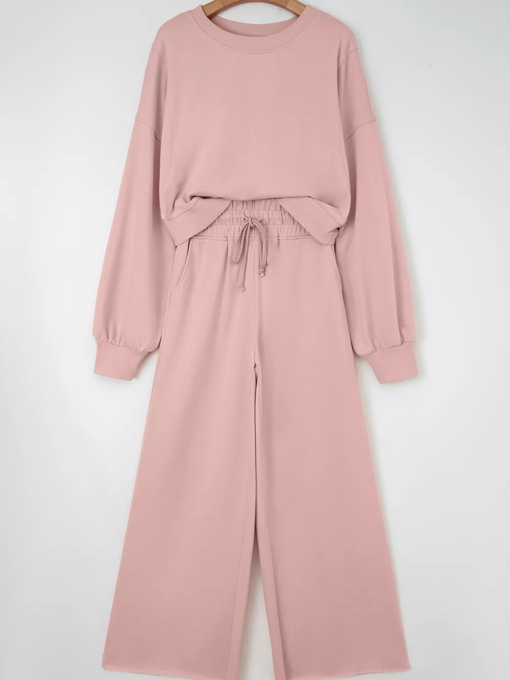 Drop Shoulder Puff Sleeve Crop Top and Drawstring Wide Leg Pants Set, image 16