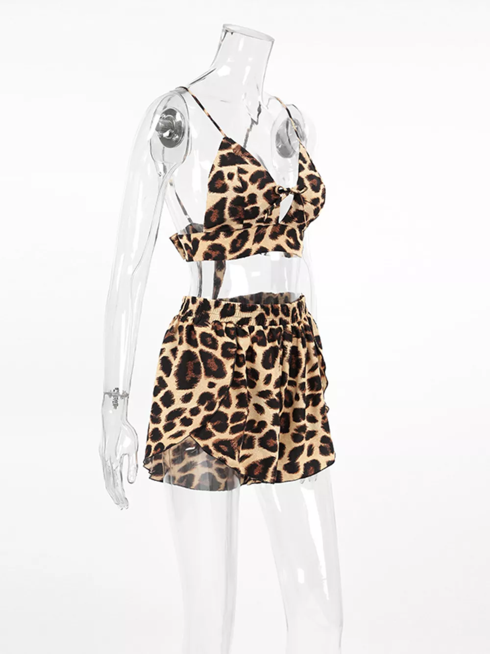 Leopard Cami & Cardigan and Shorts Three-Piece Lounge Set, image 11
