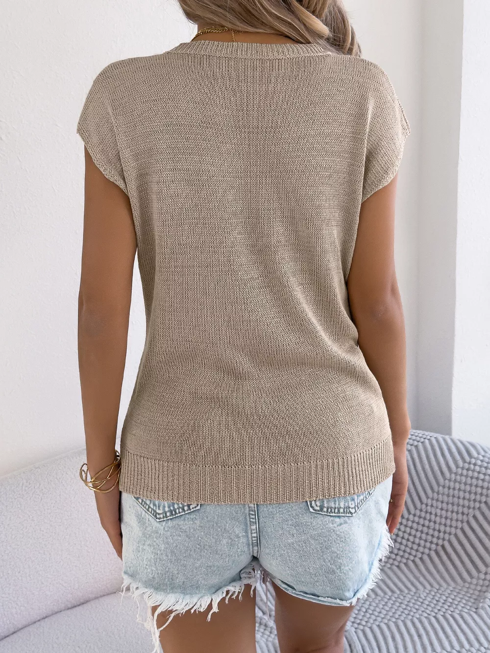 Cable Knit Openwork Cap Sleeve Sweater, image 10