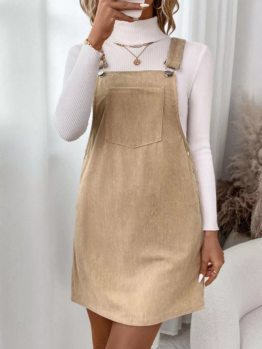 Casual Corduroy Overall Dress, image 7