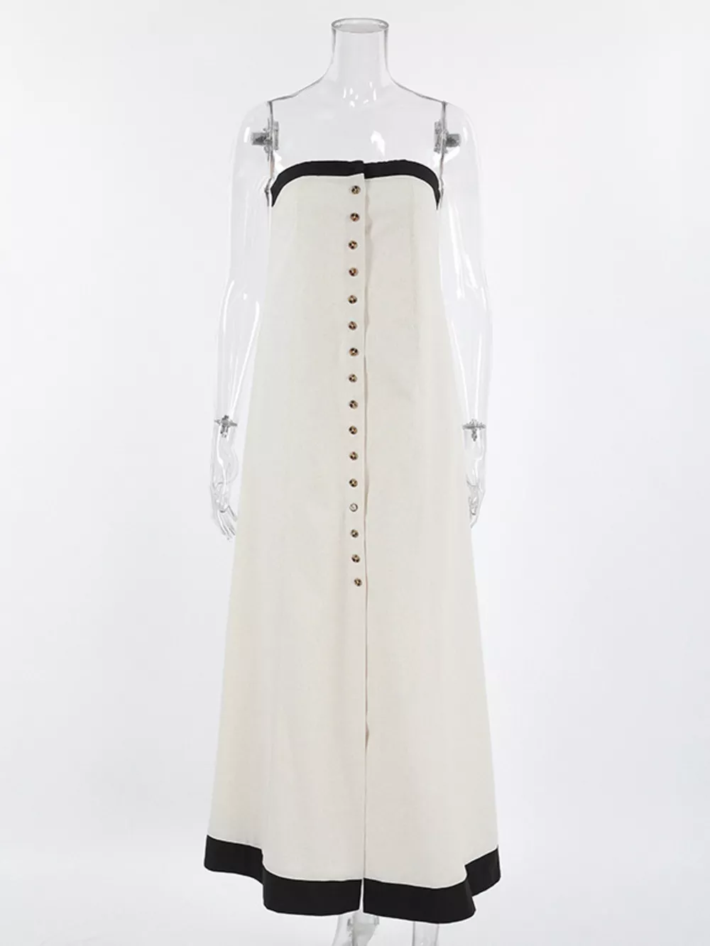 Contrast Trim Button Front Tube Maxi Dress, image 5