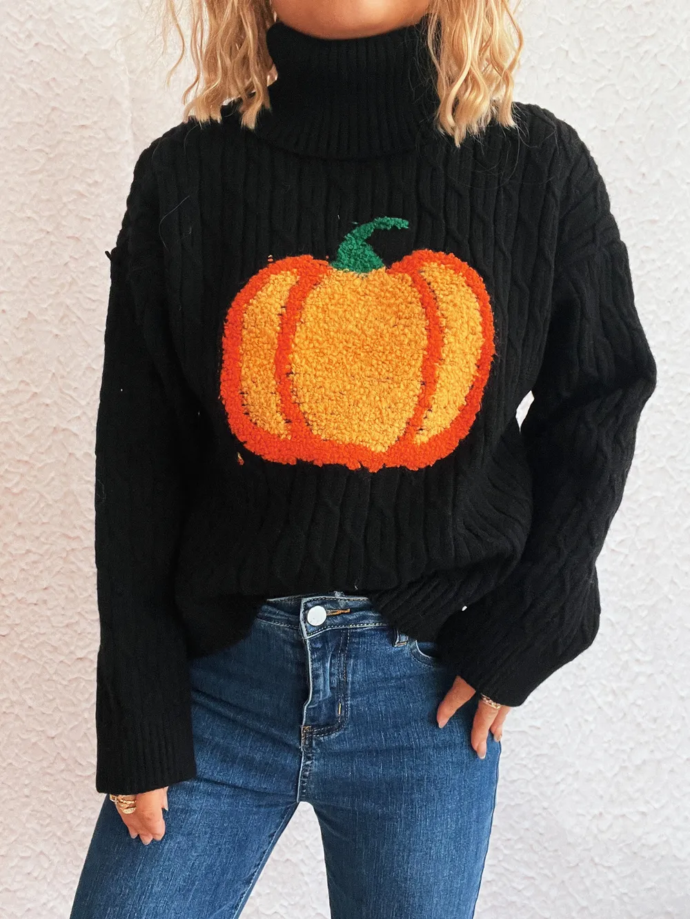 Pumpkin Turtleneck Long Sleeve Sweater, image 8