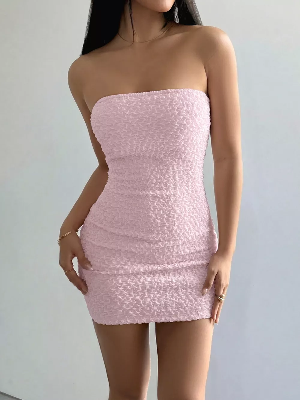 Textured Tube Bodycon Mini Dress, image 2
