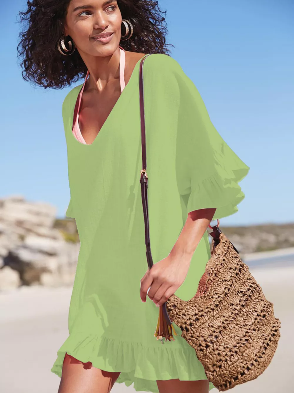 Ruffled Trim V-Neck Cover-Up Dress, image 7