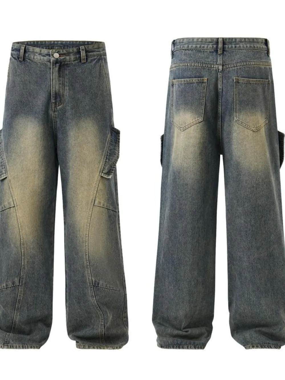 Men's Full Size Washed Cargo Wide Leg Jeans Plus Size, image 3