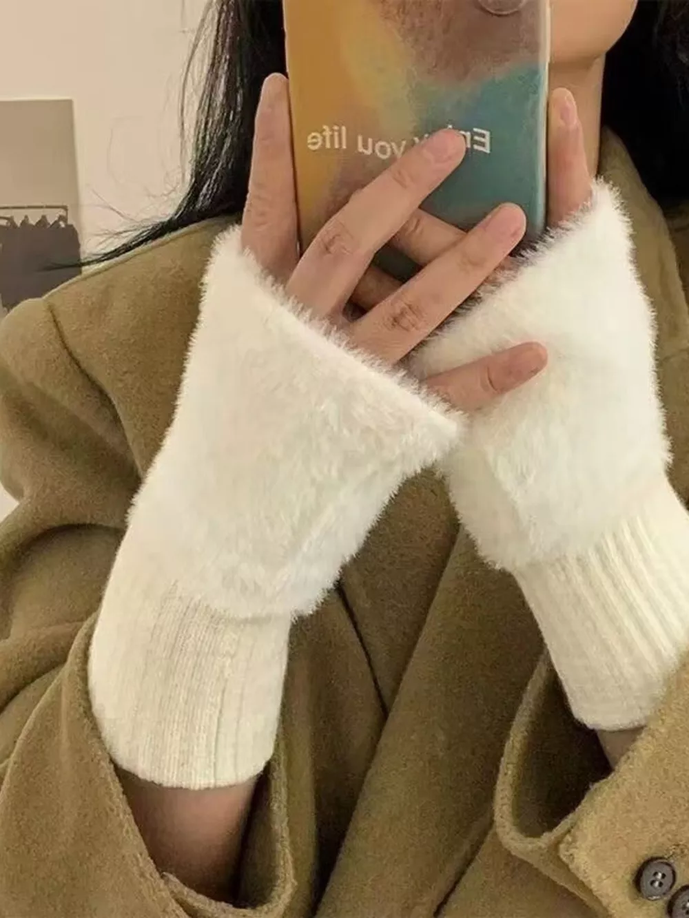 Fuzzy Cuff Fingerless Gloves, image 2