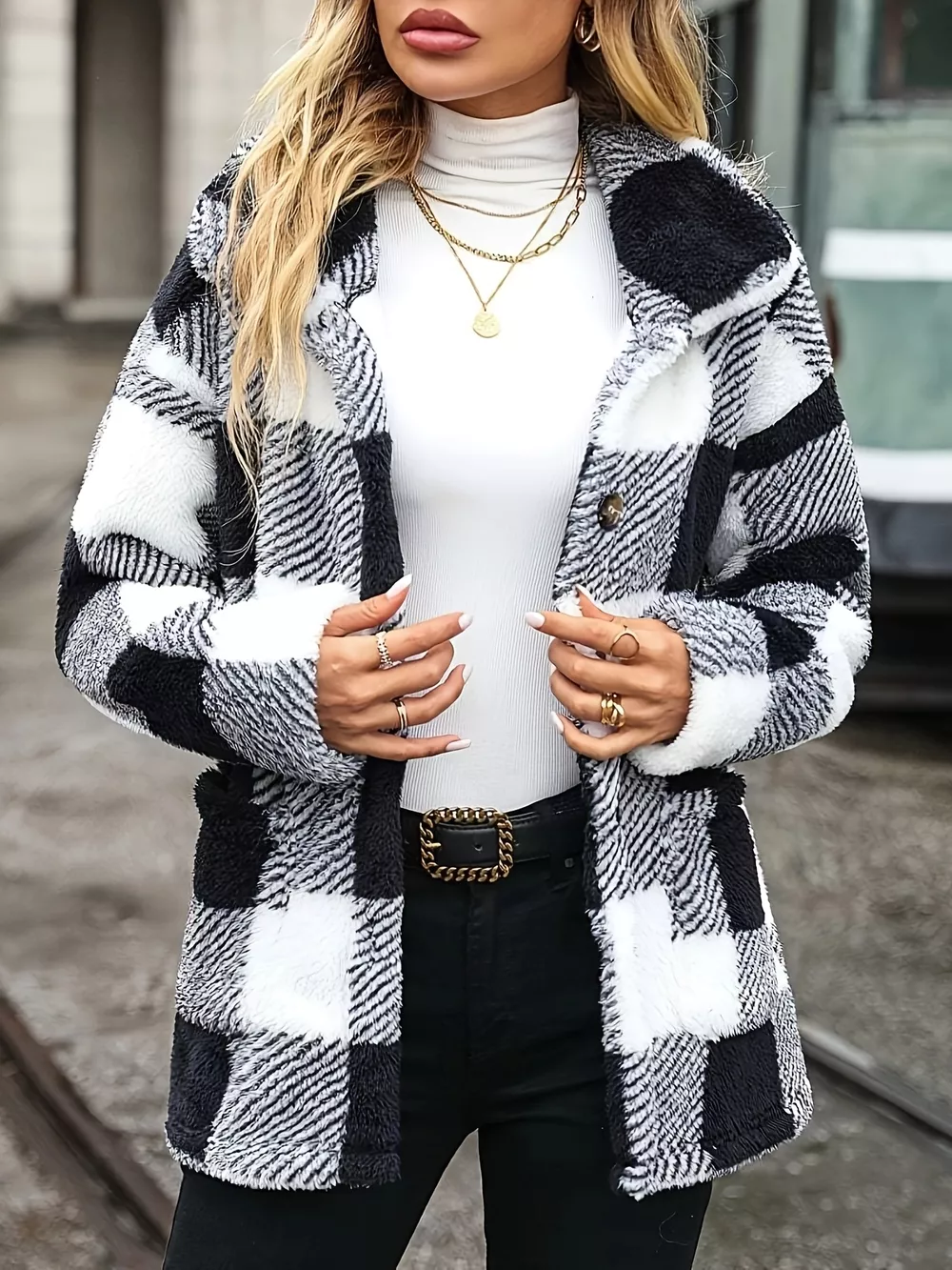 Plaid Sherpa Button-Down Outerwear, image 7