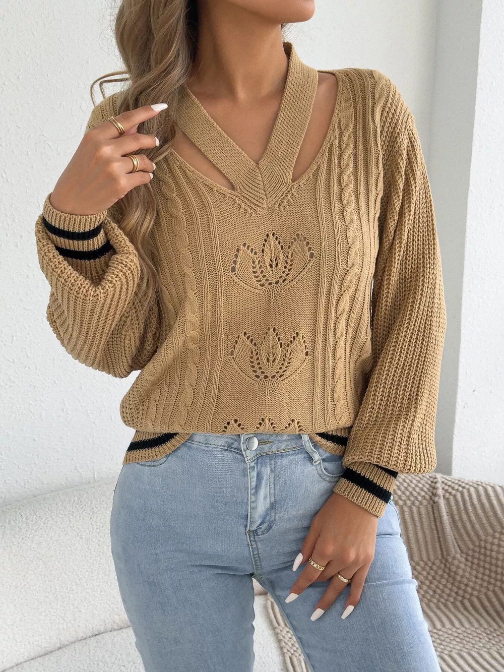 Cutout Cable Knit Sweater, image 9