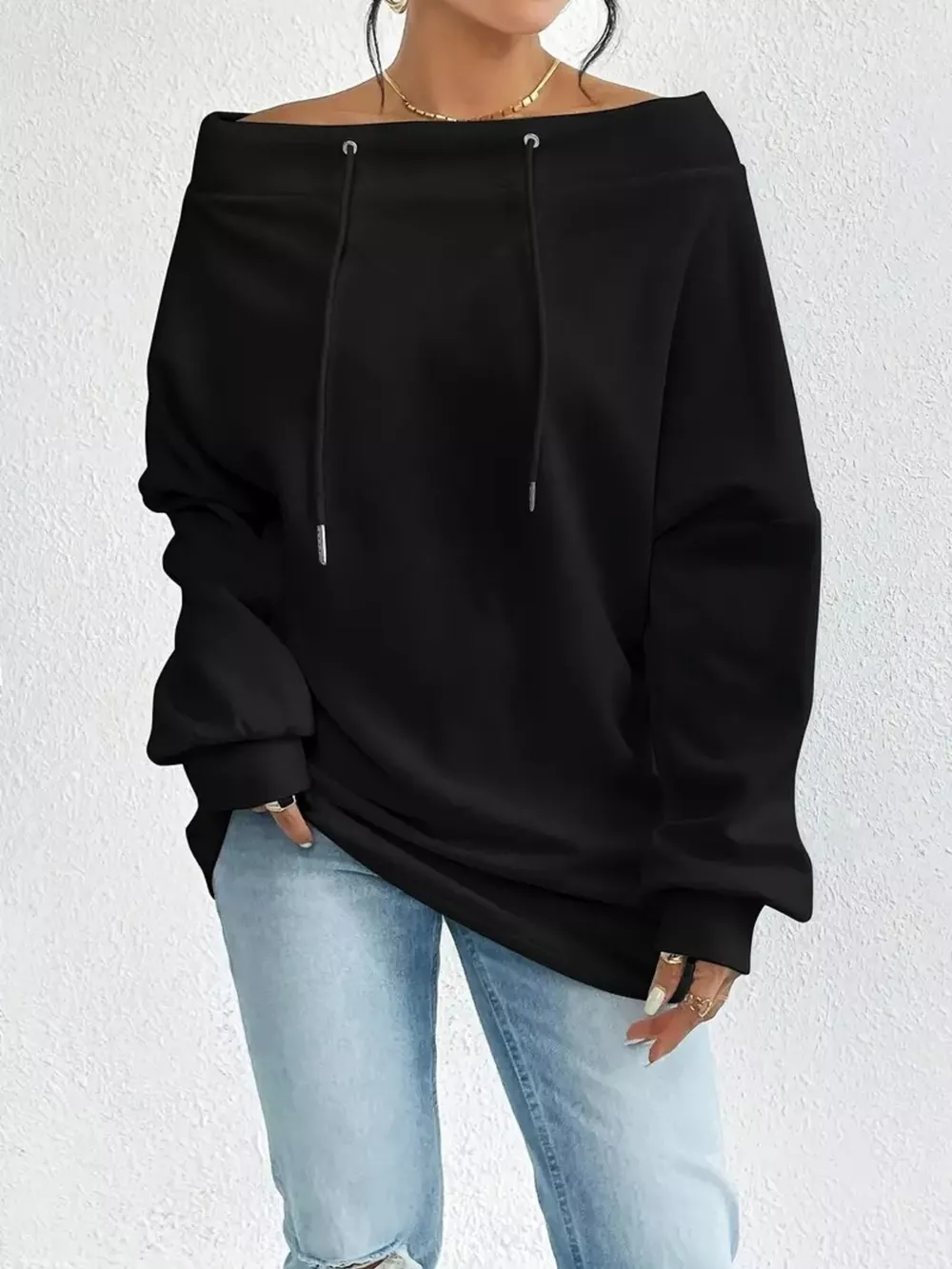 Off-Shoulder Drawstring Sweatshirt, image 8