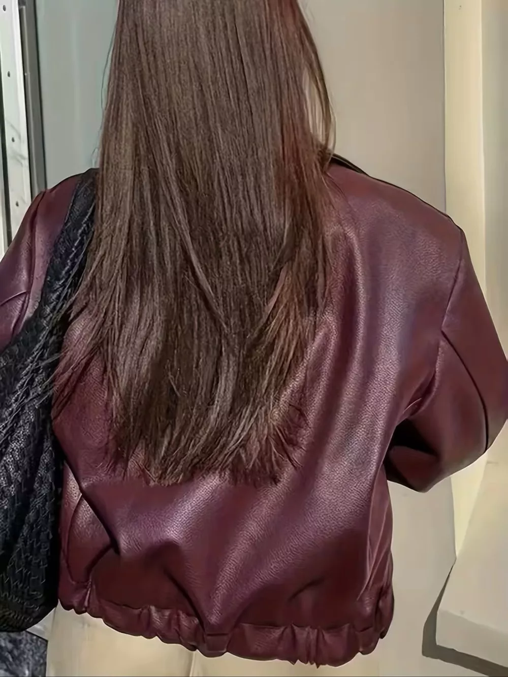 Oversized Faux Leather Zip Up Moto Jacket, image 7