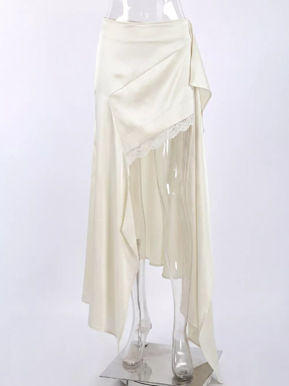 Satin High-Low Lace Trim Skirt, image 7