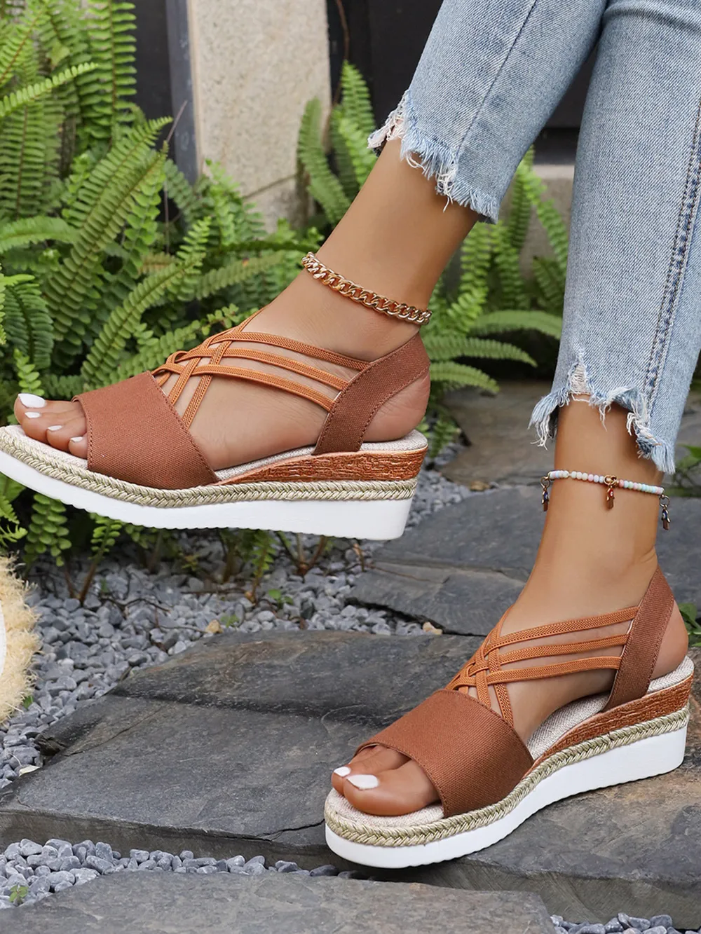 Cross-Strap Platform Wedge Sandals with Ankle Strap, image 12