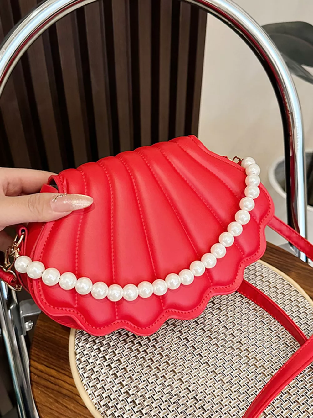 Shell-Shaped Pearl Decor Crossbody Bag, image 8