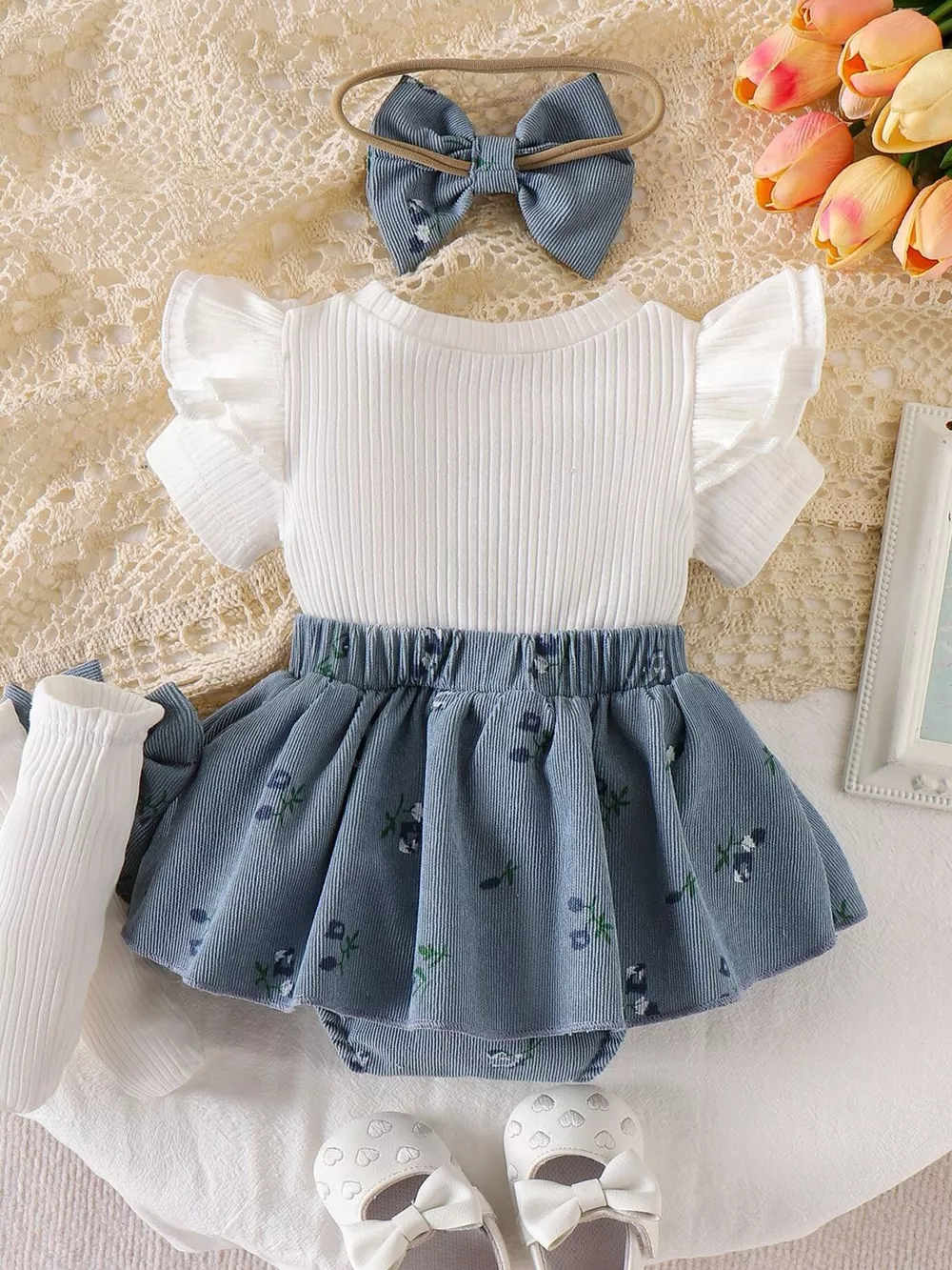 Children's Bow Ribbed Knit Dress & Headband & Socks Set, image 13