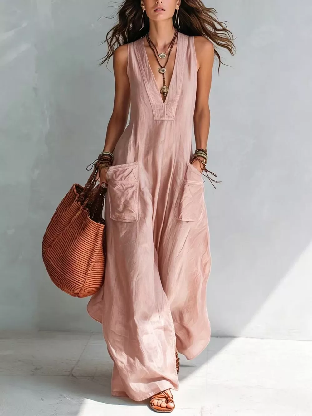 Full Size V-Neck Sleeveless Wide-Leg Jumpsuit Plus Size, image 10