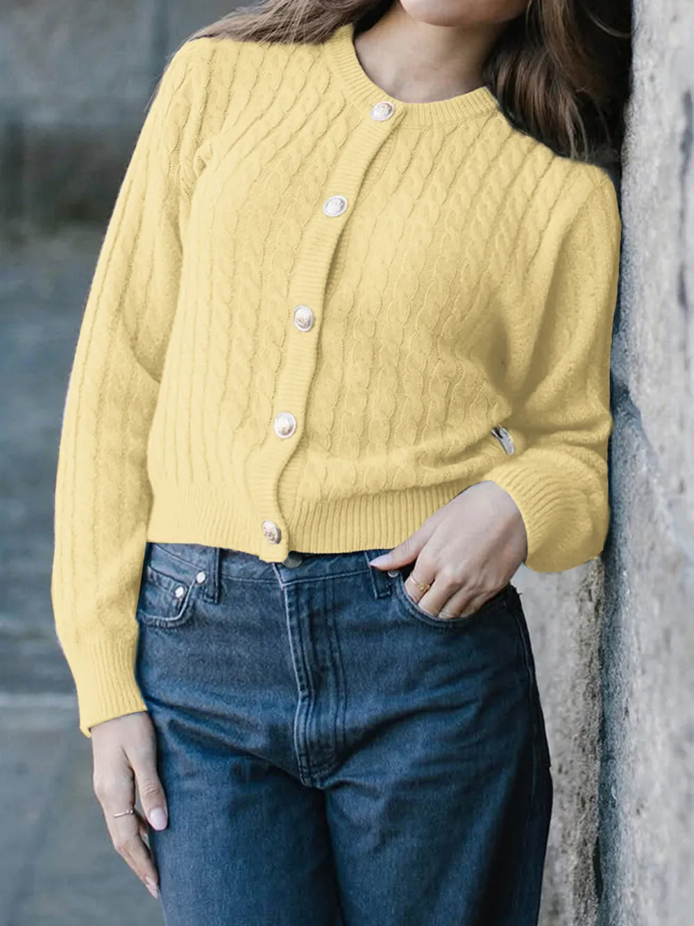 Cable Knit Button-Up Cardigan, image 10