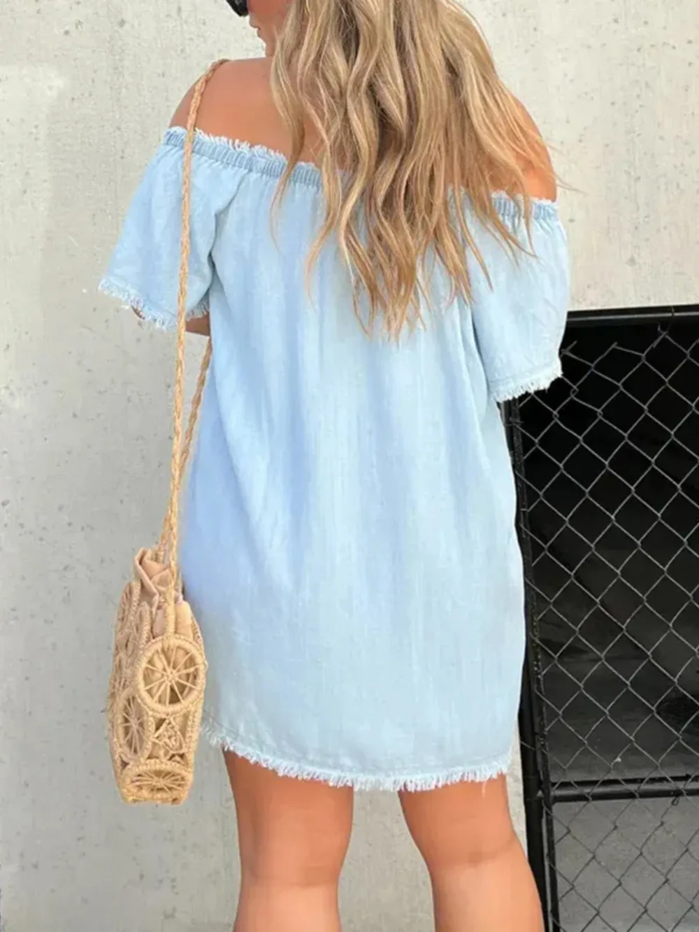 Full Size Raw Hem Mini Denim Dress Plus Size, image 8