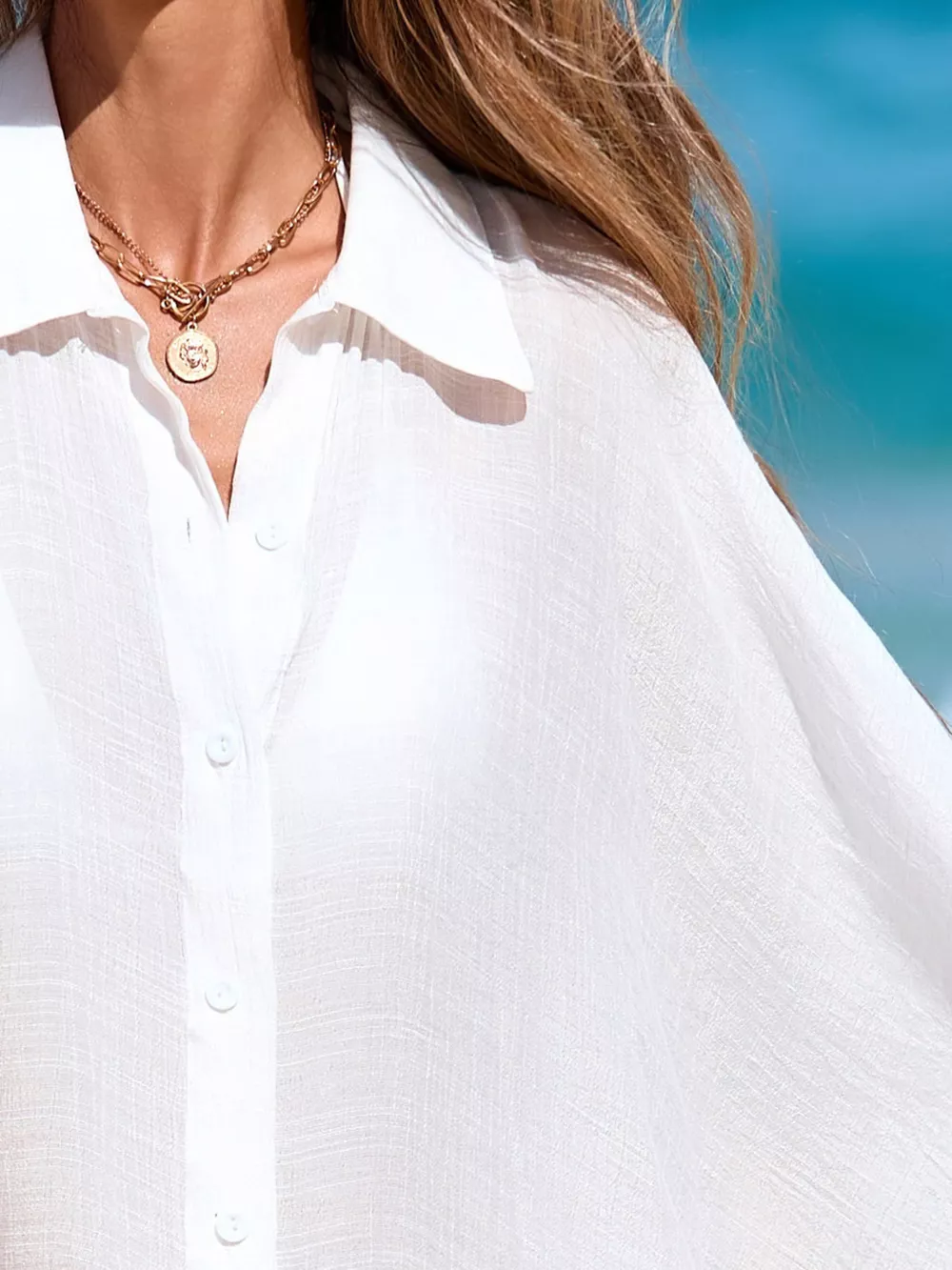Relaxed Fit Button Up Cover-Up Dress, image 5