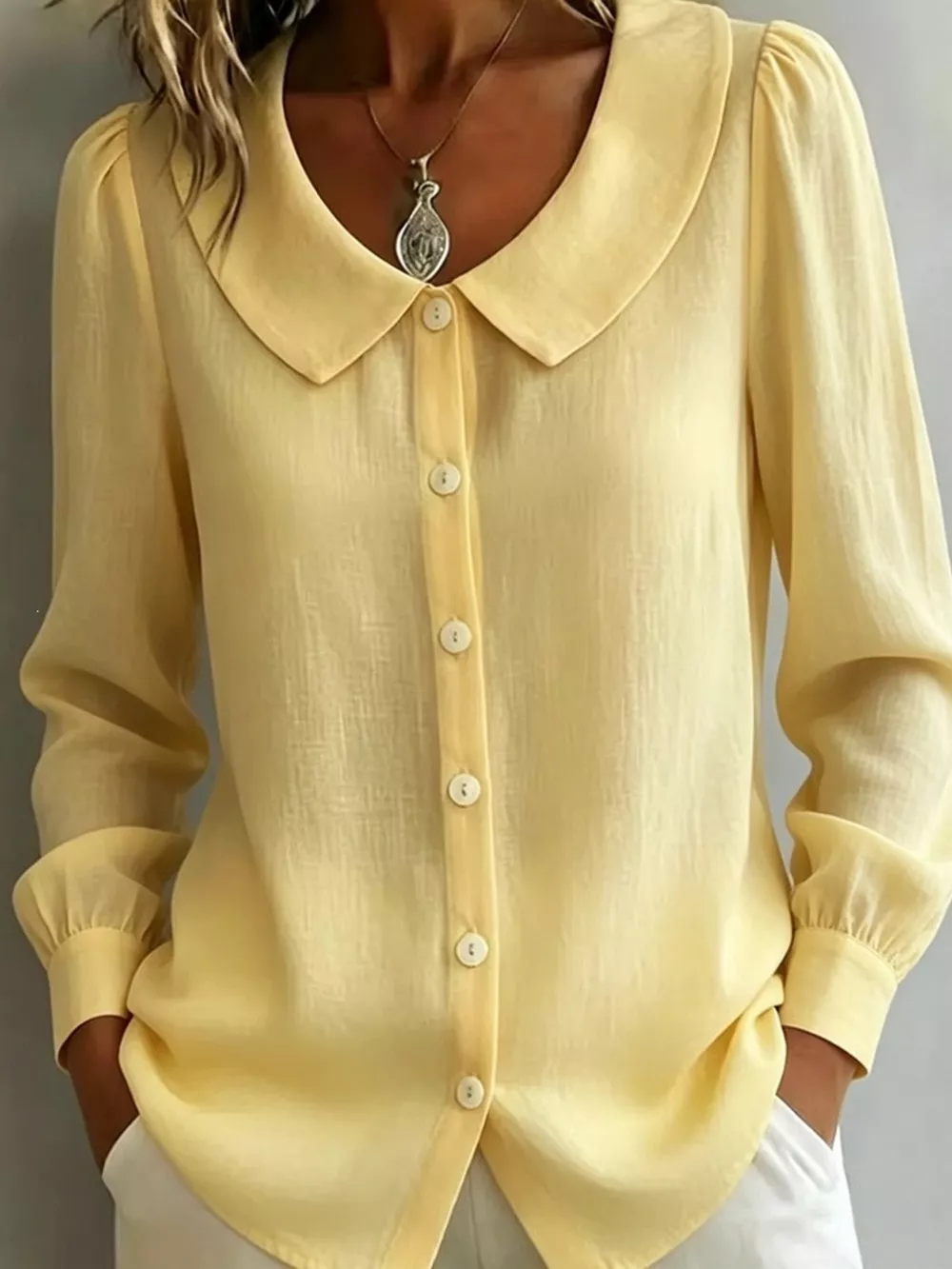 Full Size Peter Pan Collar Button-Down Shirt Plus Size, image 10