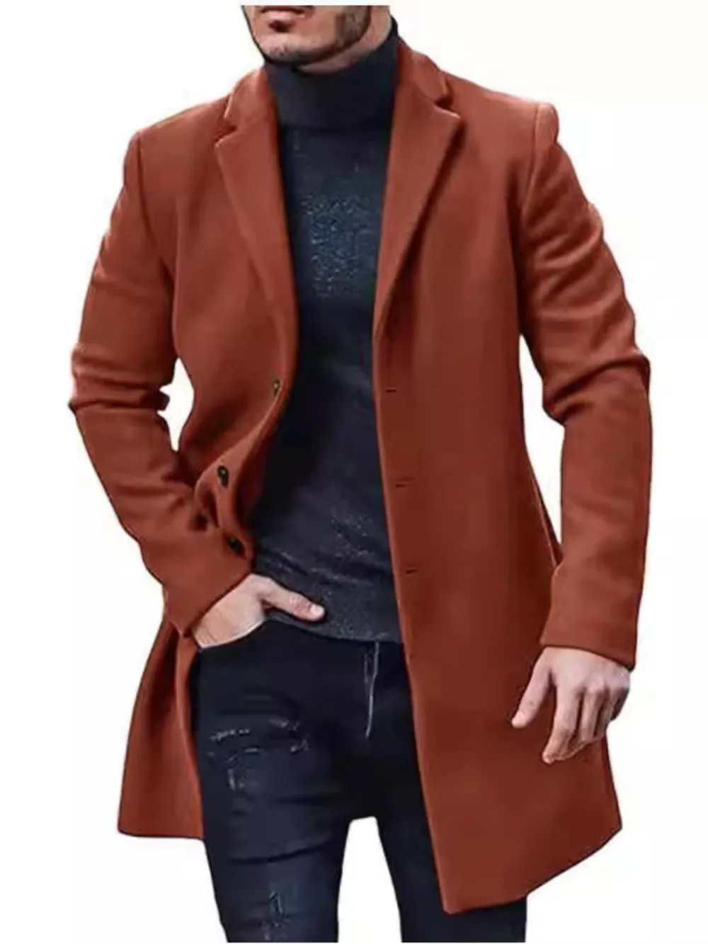 Men's Plus Size Classic Long Sleeve Overcoat, image 2