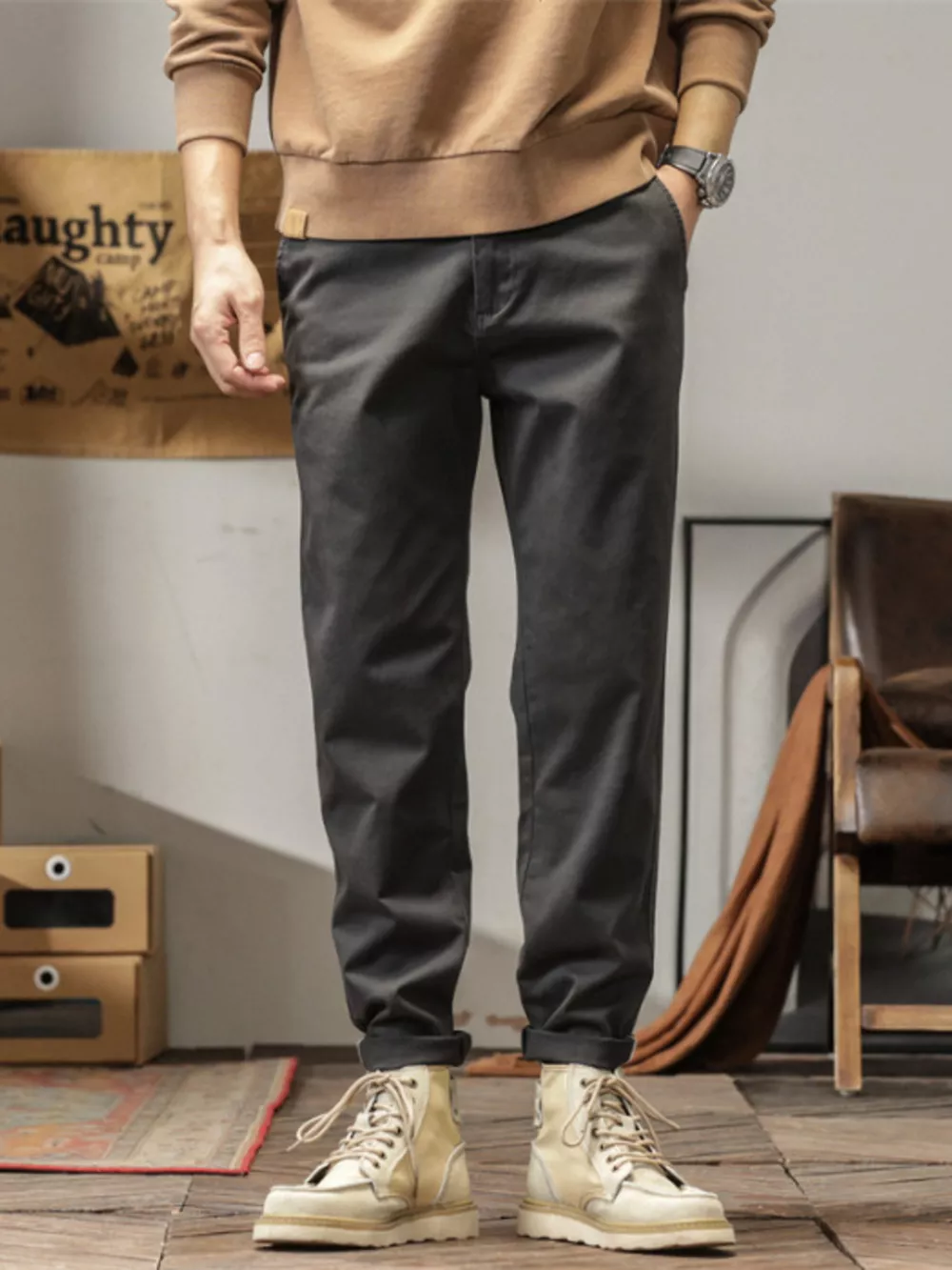 Men's Plus Size Casual Style Slim Fit Ankle Banded Pants, image 5